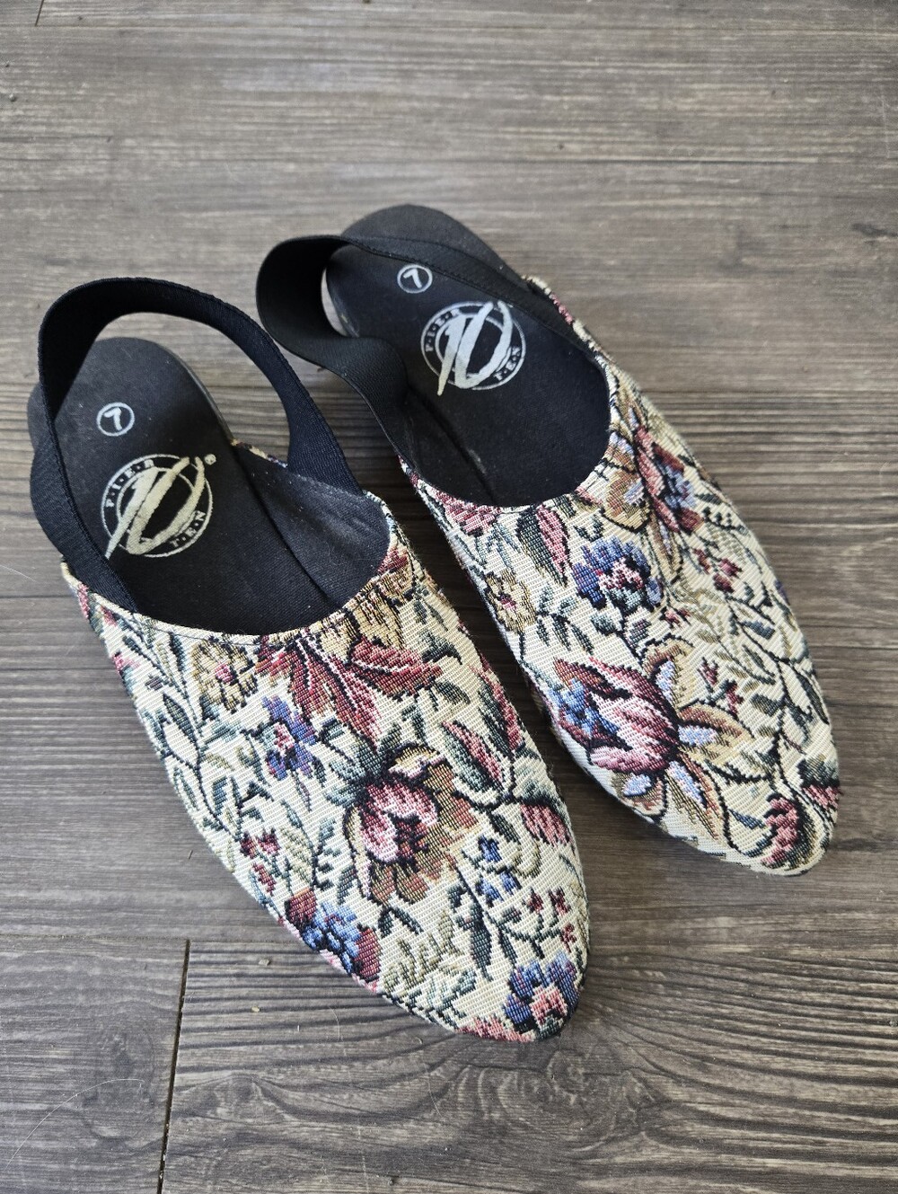 Vintage Floral Tapestry Slingback Flats - Multicolor